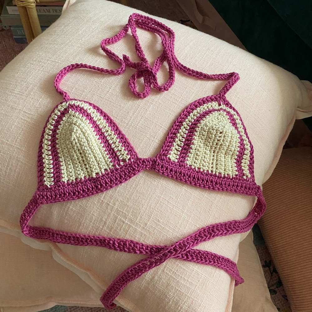 Berry Pink Two-Tone Triangle Bikini Top - Women’s Swim - Picture 4 of 4